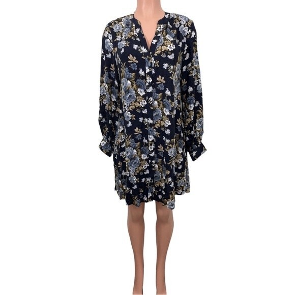NWT H&M Mama Maternity Navy Blue Floral Button Up Long Sleeve Dress Size MEDIUM - Picture 1 of 10